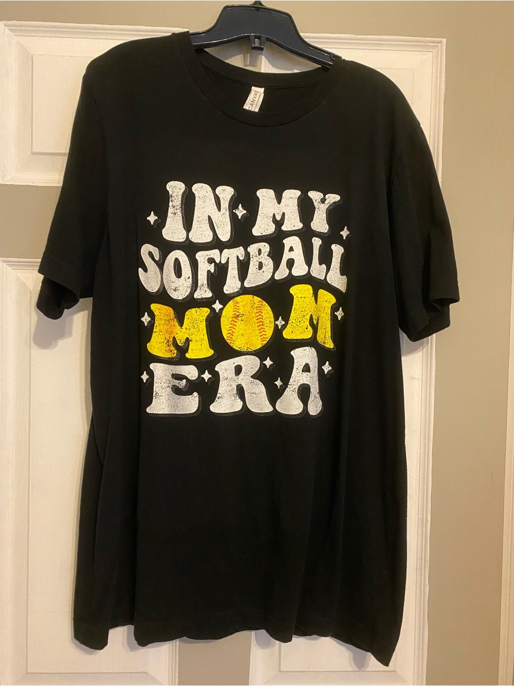 Bella Canvas Black Tee with White & Yellow Softball Graphic